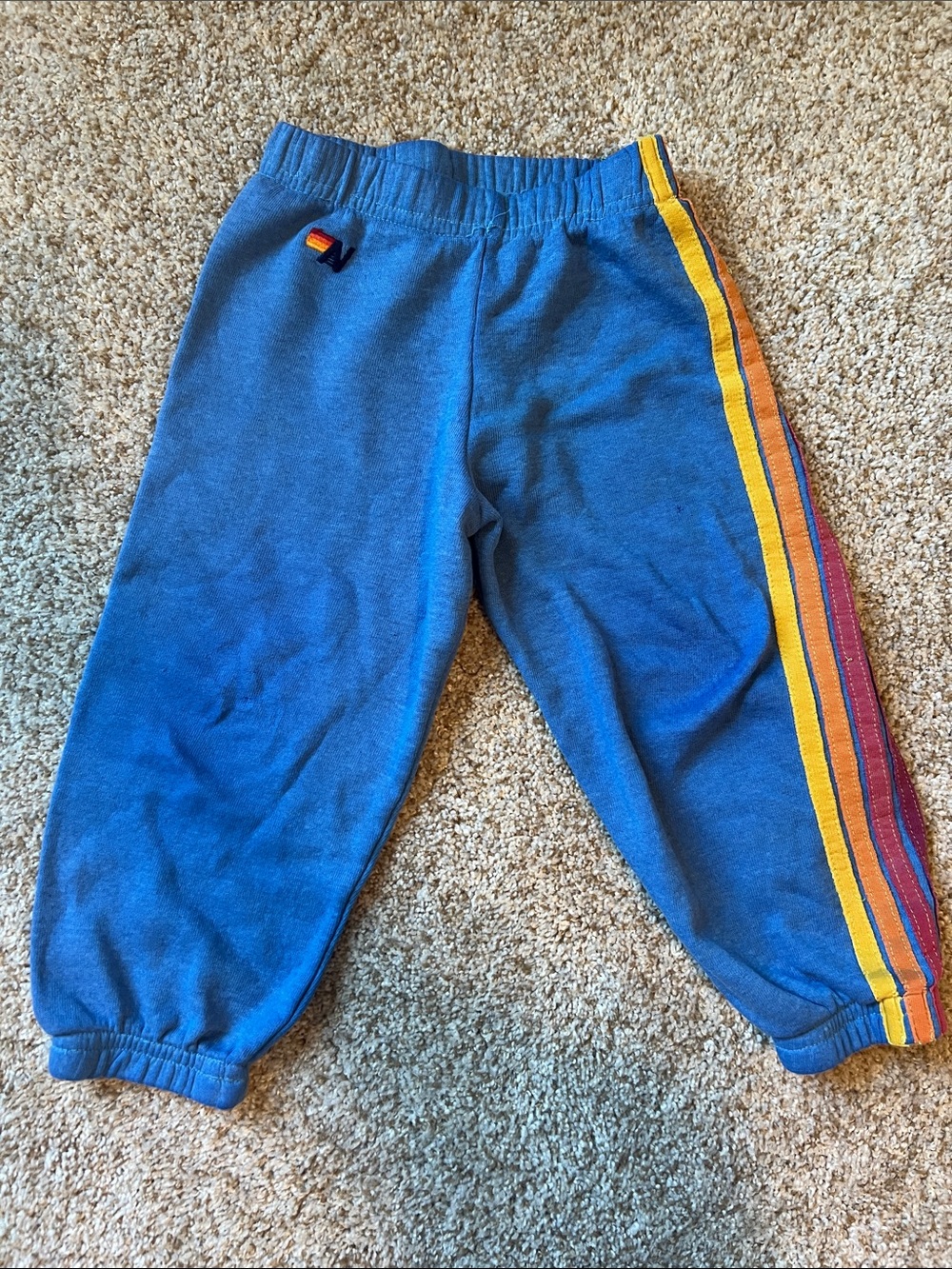 Aviator Nation Blue Kids Sweatpants with Rainbow Side Stripes